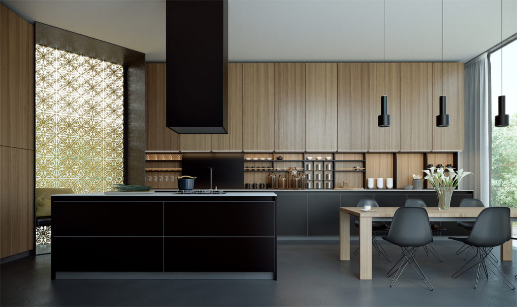 Kitchen with quatrefoil screen